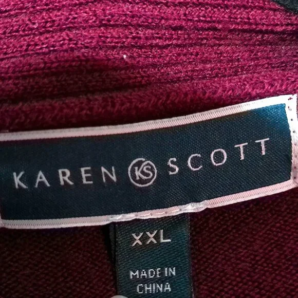 Cardigan Sweater XXL Karen Scott burgundy knit long sleeve top open front - Picture 3 of 6